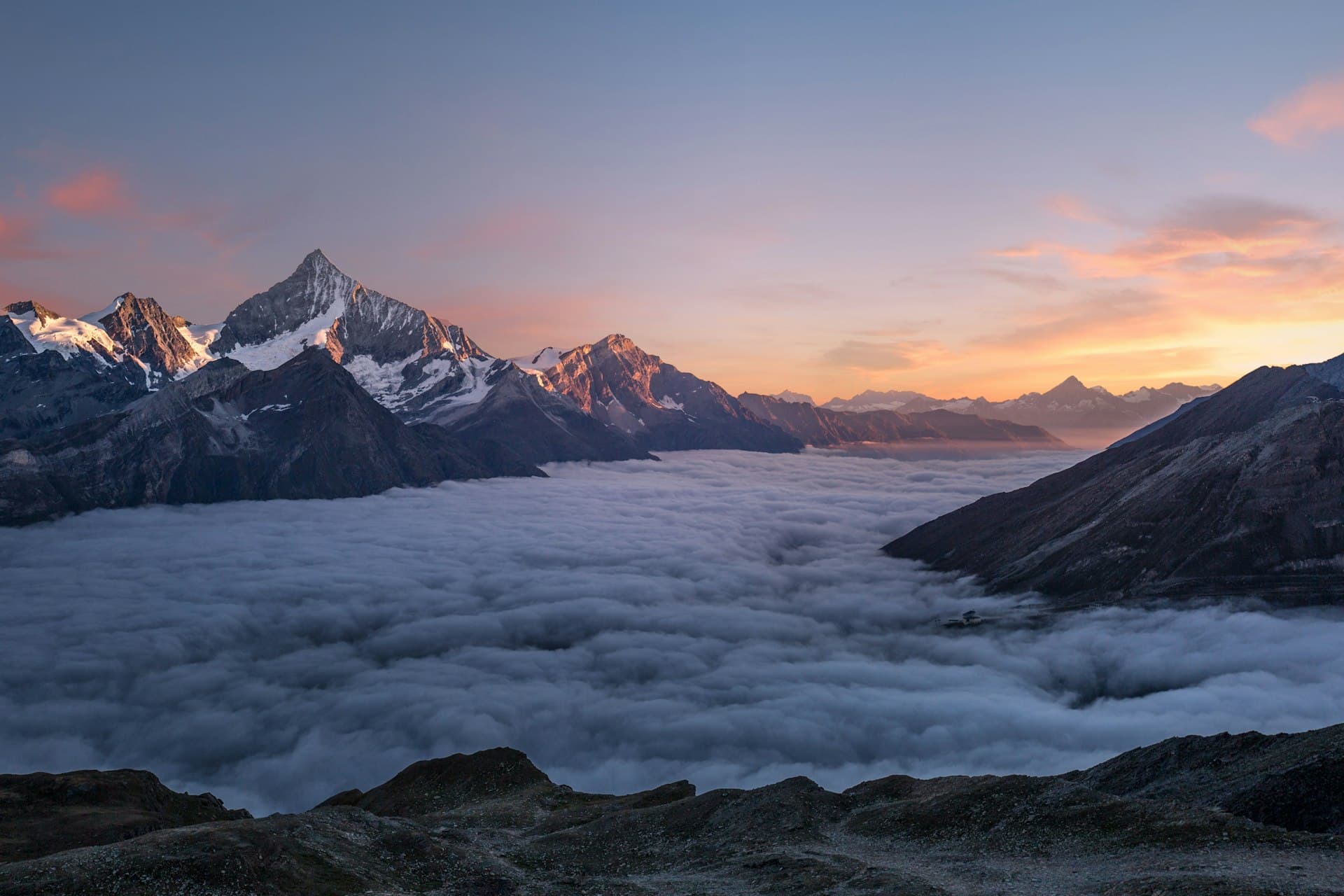 Mountain peaks above clouds in the Kaghan Valley